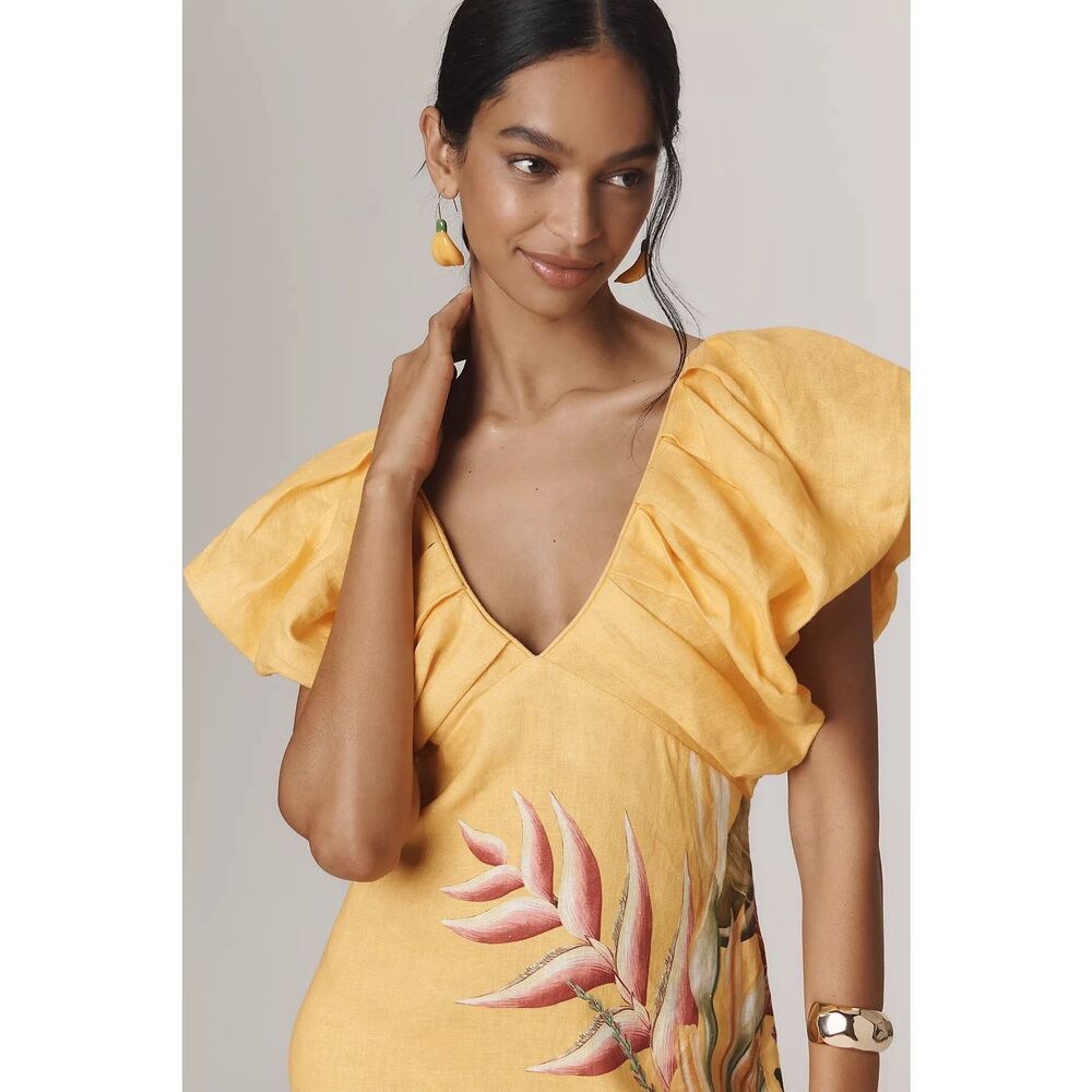 Anthropologie Farm Rio V-Neck Linen Midi Dress - Picture 2 of 13